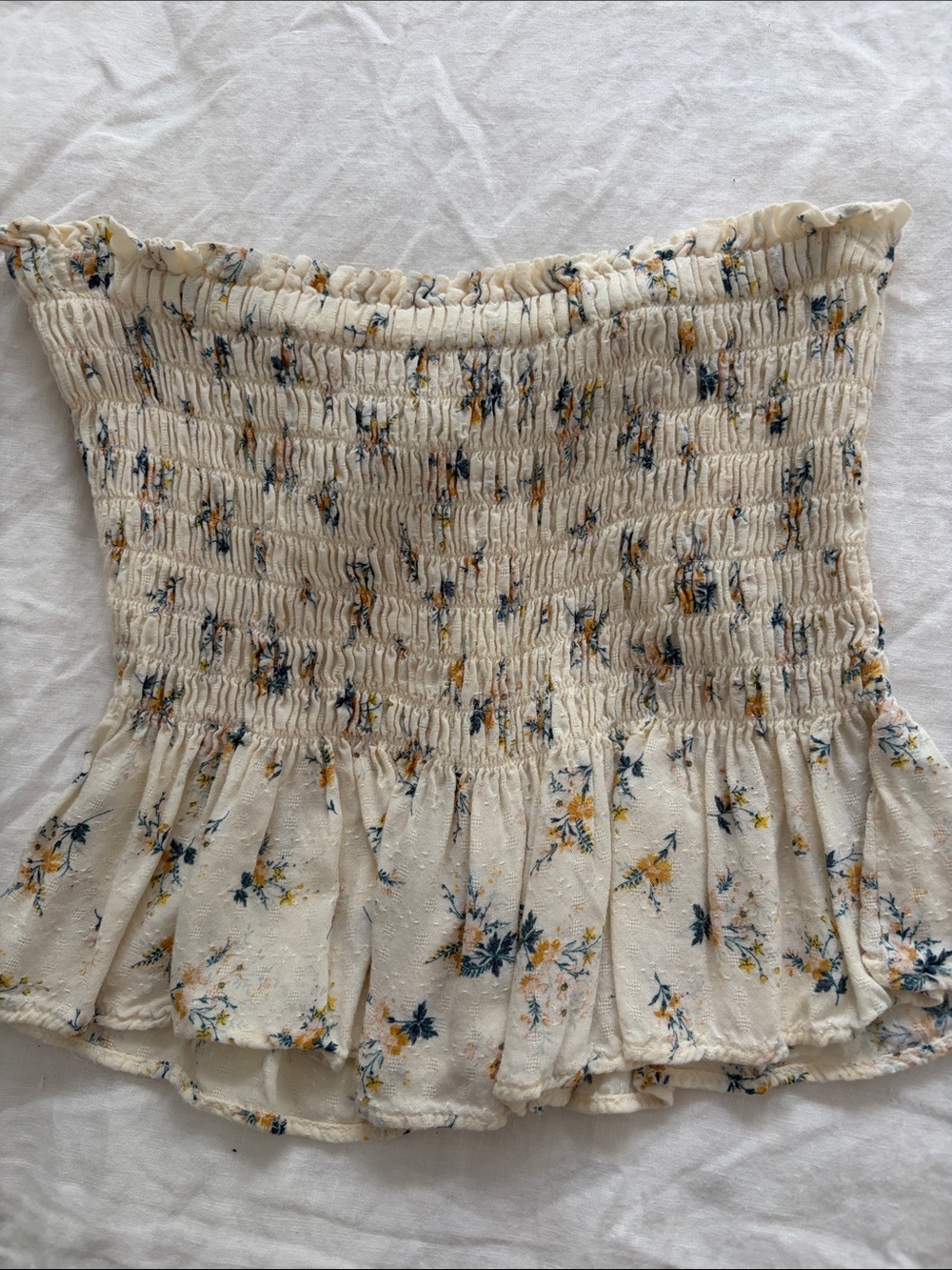 Smocked Floral Tube Top - Cream with Yellow & Blue Flowers